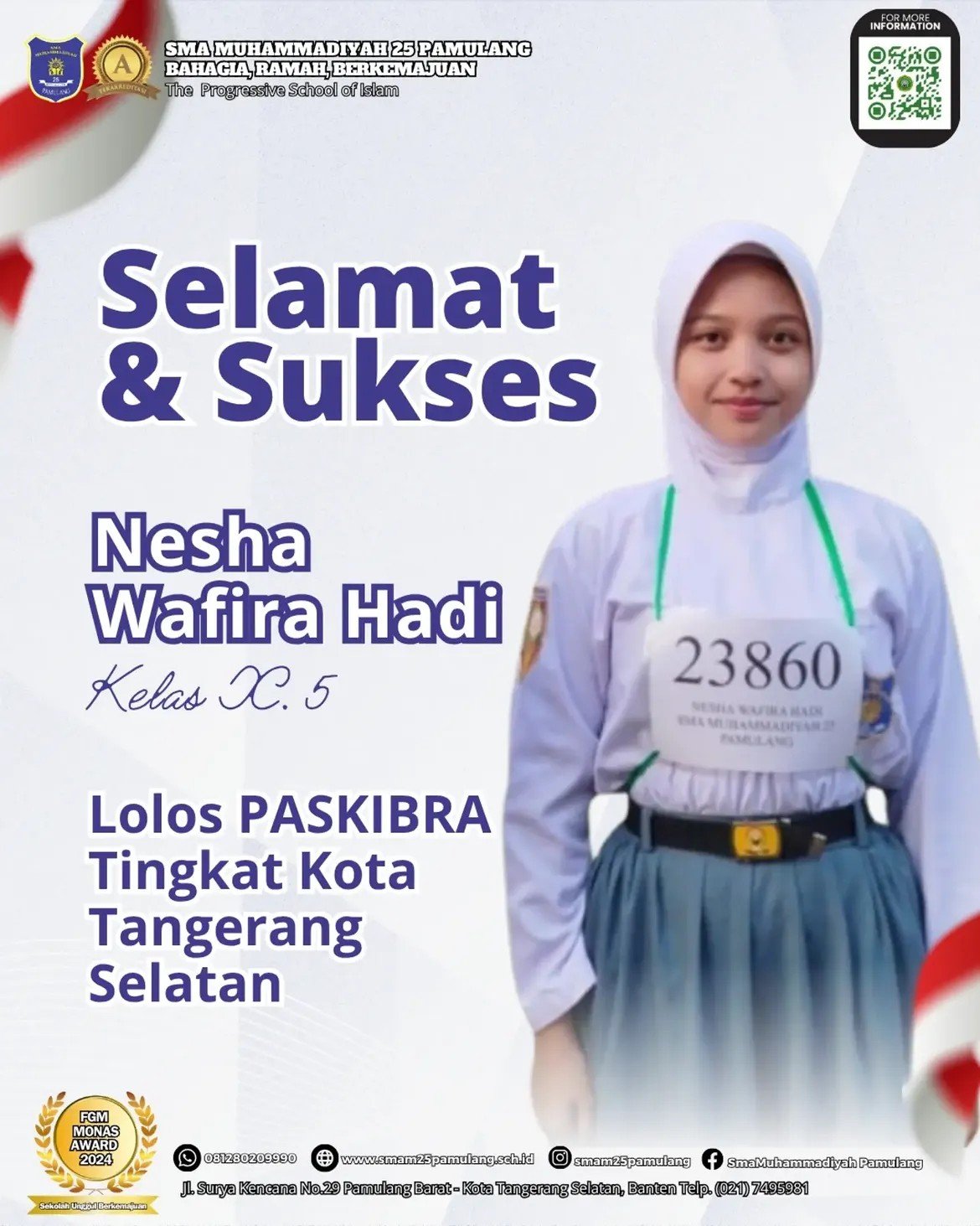 Siswi SMAMDuma, Nesha Wafira Hadi, Lolos Seleksi Paskibra Tingkat Kota Tangerang Selatan